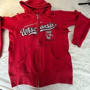 University of Wisconsin Vintage Badgers Red Full Zip Hoodie Embroidered Emblem